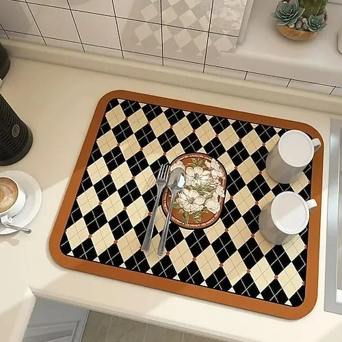 Abtropfmatte im Fantasie-Stil, Kieselgur, Küchen-Abtropfmatte, wasserabsorbierendes Tischtablett für Geschirr, Tassen, Kaffeemaschinen, schnelltrocknender Oberflächenschutz für Arbeitsplatten Image