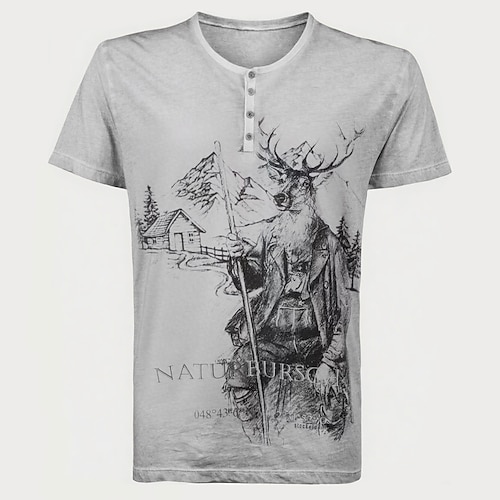 Lederhosen T-Shirt Match Henley-Shirt Bayerisch München Deutsch alpin Erbe T-Shirt Ärmel Grafik für Herren Erwachsene 3D-Druck für Karneval Oktoberfestbier Party Image