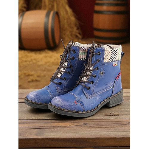 Damen-Retro-Schnürstiefeletten – lässige Vintage-Kampfstiefel mit gewebtem Besatz für Herbstausflüge auf den Bauernhof, Outdoor-Abenteuer und Streetstyle Image