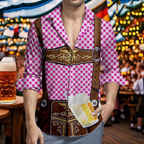 Bayerisch München Deutsch Hawaii-Hemden Aloha-Hemd Bier Lederhosen-Print Grafik für Herren Erwachsene 3D-Druck für Karneval Oktoberfestbier Urlaub Party Image