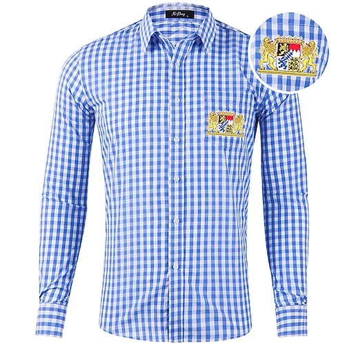 Oktoberfest Kariert Lederhosenhemd Bayerisches Wappen Bayerisch Deutsch Wiesn Herren Karneval Bier Festival Stoff im traditionellen Stil Hemd Image