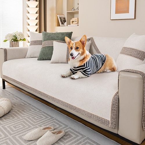 Ganzjahres-Sofabezug für Hunde, moderner, aus Tweed gewebter Chenille, rutschfester Sofabezug, haustierfreundlich Image