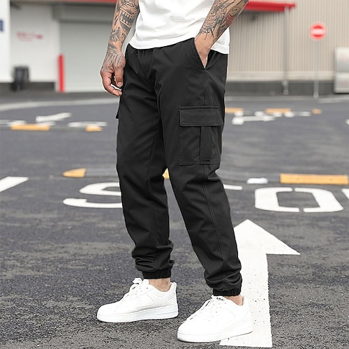 Herren Cargo-Hosen Jogginghose Jogger Hose Elastischer Bund Kordelzug Mehrere Taschen Einfach tragbar Outdoor Täglich Campen und Wandern Mode Klassisch Schwarz Armeegrün Image
