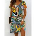 Damen Minikleid Freizeitkleid T-Shirt-Kleid Sommerkleid A Linie Kleid Urlaub Lässig Boho Strand Normale Passform Ombre Blumen Grafik Kurzarm V Ausschnitt Weiß Gelb Wein Orange Sommer Frühling
