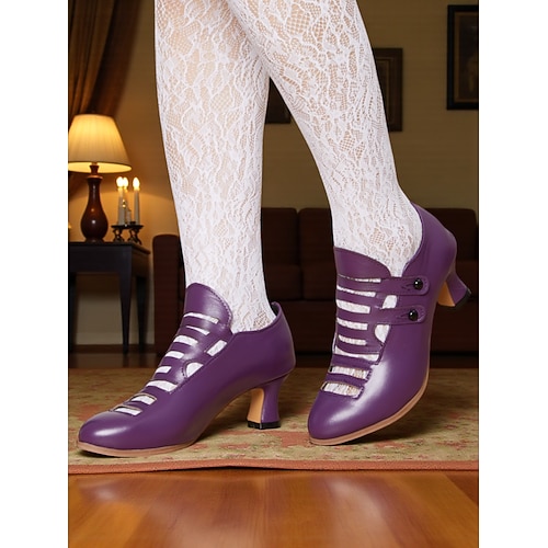Lilafarbene Pumps mit Käfigriemen im Edwardian-Stil für Damen – Vintage-Abendschuhe aus Kunstleder im Stil der 1900er Jahre mit kleinem Absatz, Retro-Kostümschuhe für historische Nachstellungen, Theater und den Gothic-Lolita-Stil