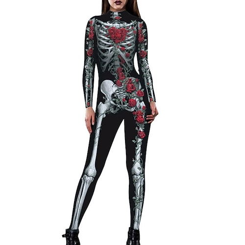 Ganzkörperanzug Totenkopf Karneval Cosplay Kostüm Bodysuits Ganzkörper-Catsuit Einteiler Cosplay Kinder Erwachsene Damen Maskerade Party Halloween Einfaches Karnevalskostüm Verkleiden Image