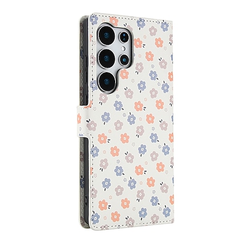 Handy Hülle Handyhüllen Für Samsung Galaxy S25 S25 Edge S24 S24 FE S23 Ultra Plus S22 Plus Ultra A16 A55 5G A35 5G A25 Brieftaschenhülle Mit Ständer mit Trageriemen Kartenfach Blumendruck TPU PU-Leder Image