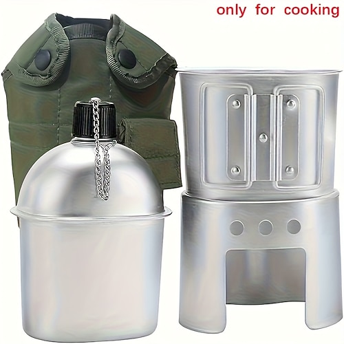 Aluminium-Wasserfeldflasche, Becher- und Taschenset, tragbare Feldflasche für Outdoor-Camping, Überleben, Naturerlebnis, Wander- und Rucksackausrüstung nur zum Kochen Image