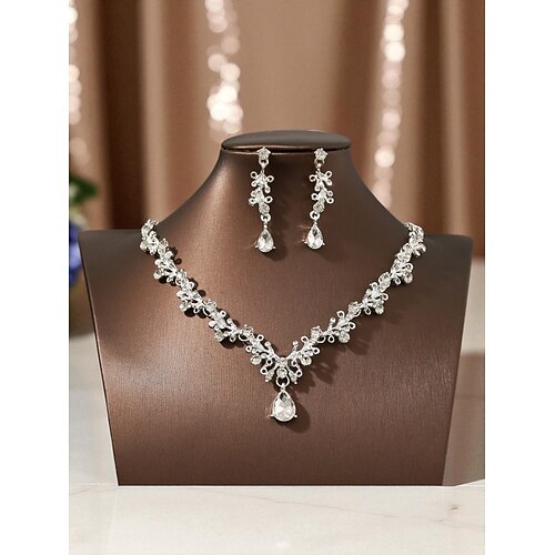 Elegantes vergoldetes Damen-Set aus Halskette und Ohrringen mit funkelnden Tropfenkristallen – Luxusschmuck für Hochzeiten, Partys und formelle Anlässe Image