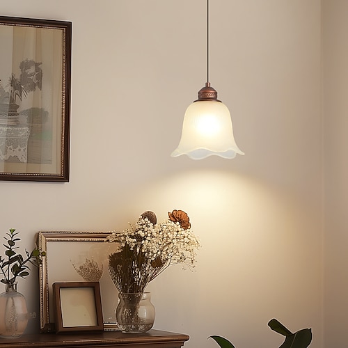Vintage klassische Pendelleuchte, Metall-Glas-Material, 20 cm Höhe, warmweißes/weißes Licht, E26 E27, verstellbare Kette Image