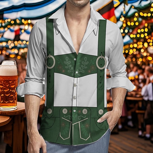 Bayerisch München Deutsch Hawaii-Hemden Aloha-Hemd Bier Lederhosen-Print Grafik für Herren Erwachsene 3D-Druck für Karneval Oktoberfestbier Urlaub Party Image