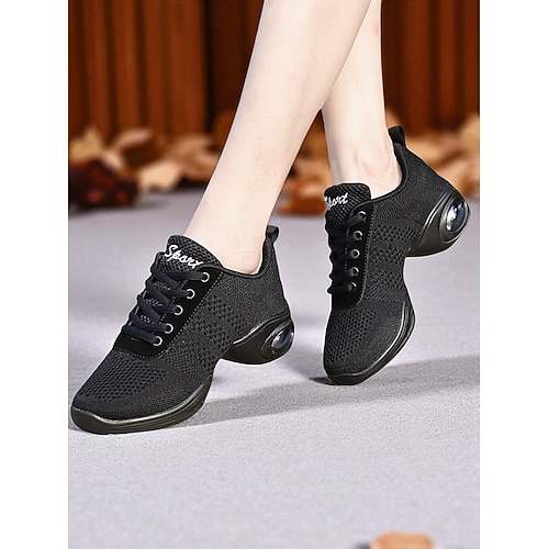 Schwarz-pinke Mesh-Jazz-Dance-Sneaker für Damen – leichte, atmungsaktive professionelle Hip-Hop-Fitness-Tanzschuhe mit stoßdämpfender Sohle für Training und Auftritt Image