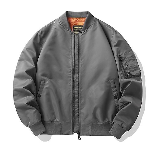 Herren Bomberjacke Freizeitjacke Urlaub Täglich Tasche Frühling Herbst Einfach Mode Klassisch Stehkragen Regulär Schwarz Purpur Armeegrün Dunkelblau Grau Jacken Image