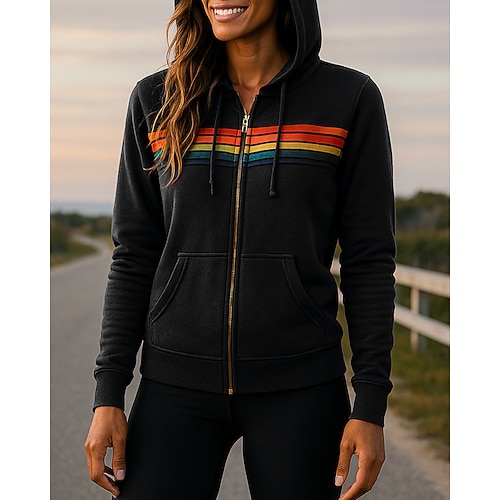 Damen Laufoberteil Sport-Sweatshirt Langarm Oberteil Athleisure Herbst Winter Streifen Sonnenschutz Winddicht Fitnessstudio Outdoor Laufen Sportbekleidung Sportkleidung Blau Schwarz Weiß Image