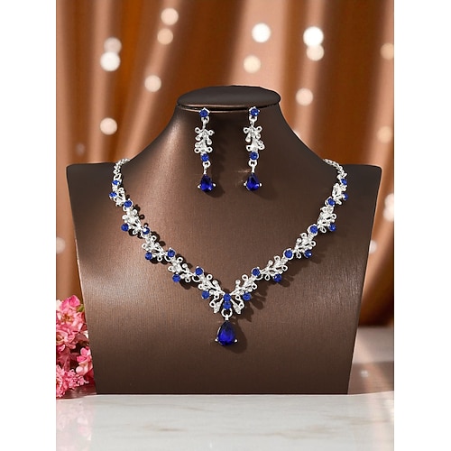 Elegantes vergoldetes Damen-Set aus Halskette und Ohrringen mit funkelnden Tropfenkristallen – Luxusschmuck für Hochzeiten, Partys und formelle Anlässe Image