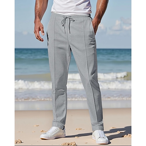 Herren Jogginghose Hose Faltenhose Waffelhose Tasche Elastischer Bund Kordelzug Einfach Komfort Sport im Freien Täglich Mode Lässig Schwarz Weiß Mikroelastisch Image