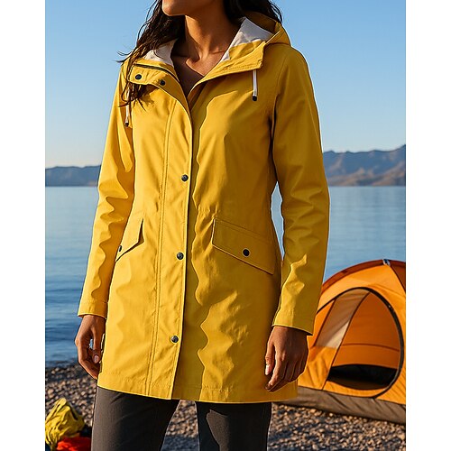 Damen Regenmantel Außen Wasserdicht Winddicht Wanderoutfits Wanderbekleidung Winter Herbst Oberteil Camping / Wandern / Höhlenforschung Laufen Einfarbig Schwarz Gelb Rosa Image