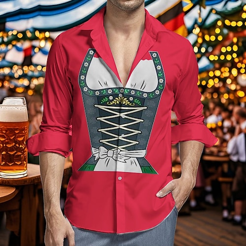 Hawaii-Hemden Aloha-Hemd Bayerisch München Deutsch Lässig Bayerisch Grafik für Herren Erwachsene 3D-Druck für Karneval Oktoberfestbier Urlaub Party Image