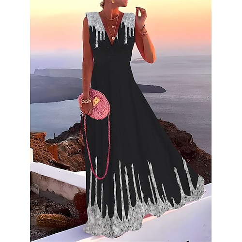 Damen Langes Kleid Maxikleid Abschlussballkleid Partykleid Kleid für Hochzeitsgäste Schwingkleid Mode Party Reifen Urlaub Hochzeitsgast Besonderer Anlass Normale Passform Ombre Ärmellos Tiefer Image