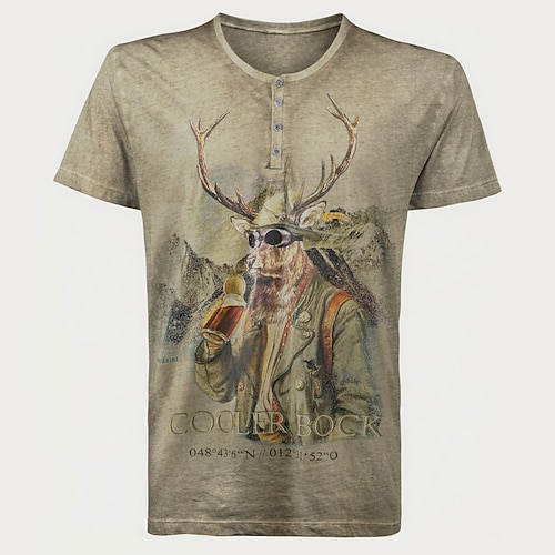 Lederhosen T-Shirt Match Henley-Shirt Bayerisch München Deutsch alpin Erbe T-Shirt Ärmel Grafik für Herren Erwachsene 3D-Druck für Karneval Oktoberfestbier Party Image