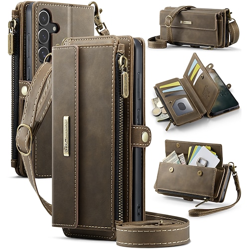 Handy Hülle Handyhüllen Für Samsung Galaxy S22 S21 Ultra Plus S20 A16 A55 5G A15 A14 A54 A53 A13 Brieftaschenhülle mit Trageriemen Ständer Stoßfest TPU PU-Leder Image