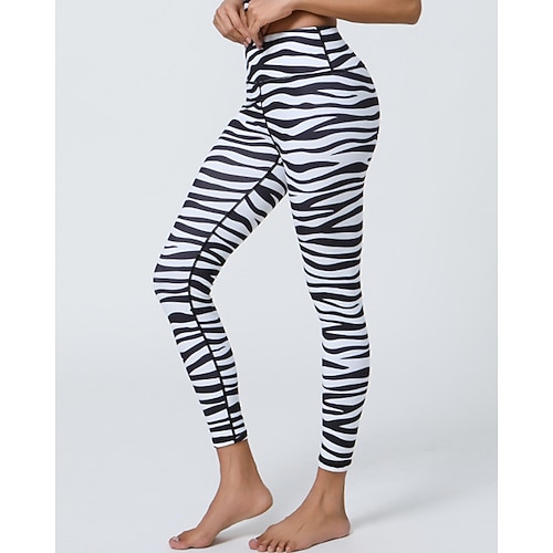 Damen Capri Leggings Yoga-Leggings Bauchkontrolle Hohe Taille Fitnessstudio sportlich Pilates Unterteile Druck Schwarz Weiß Orange Herbst Sport Sportkleidung Enge Passform Image