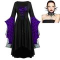 Set mit Fledermauskleid, Federkragen, Spitzenhalskette, 2-teiliges Outfit, Retro-Vintage-Punk, Gothic, Steampunk, mittelalterliches Kleid, bösartige Hexen, Damen-Cosplay-Kostüm, Halloween, Party, Club