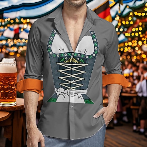Bayerisch München Deutsch Hawaii-Hemden Aloha-Hemd Bier Dirndl-Print Grafik für Herren Erwachsene 3D-Druck für Karneval Oktoberfestbier Urlaub Party Image