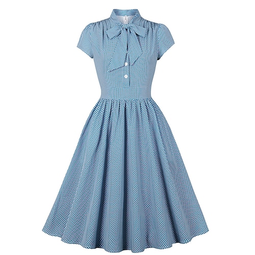 Retro Vintage 1950er Rockabilly Midlänge Swing-Kleid Ausgestelltes Kleid Hemdkleid Passform und Flare Tupfen Kostüm Damen Maskerade Urlaub Lässig Retro-Mottoparty Erwachsene Kleid Frühling Sommer Image