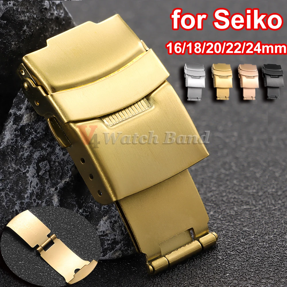 Schnalle für Seiko Diving, faltbar, Edelstahl-Uhr, silberner Verschluss, 14, 16, 18 mm, 20 mm, 22 mm, 24 mm, 26 mm, Metallknopf, Uhrenzubehör Image