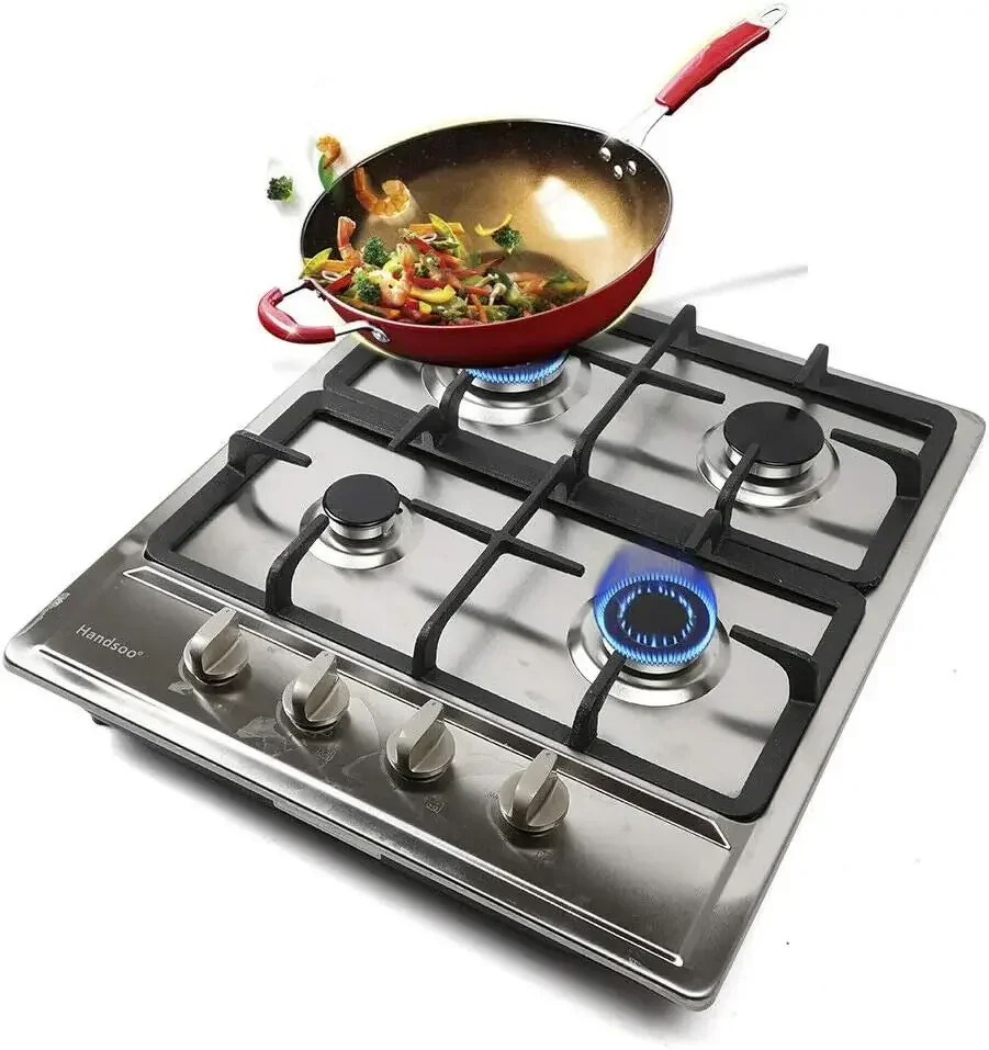 Edelstahl-Gasherd, 59 x 51 cm, Glaskochfeld mit automatischem eingebautem Gaskocher, Gaskochfeld, 4 Brenner mit automatischem Flammschutz Image