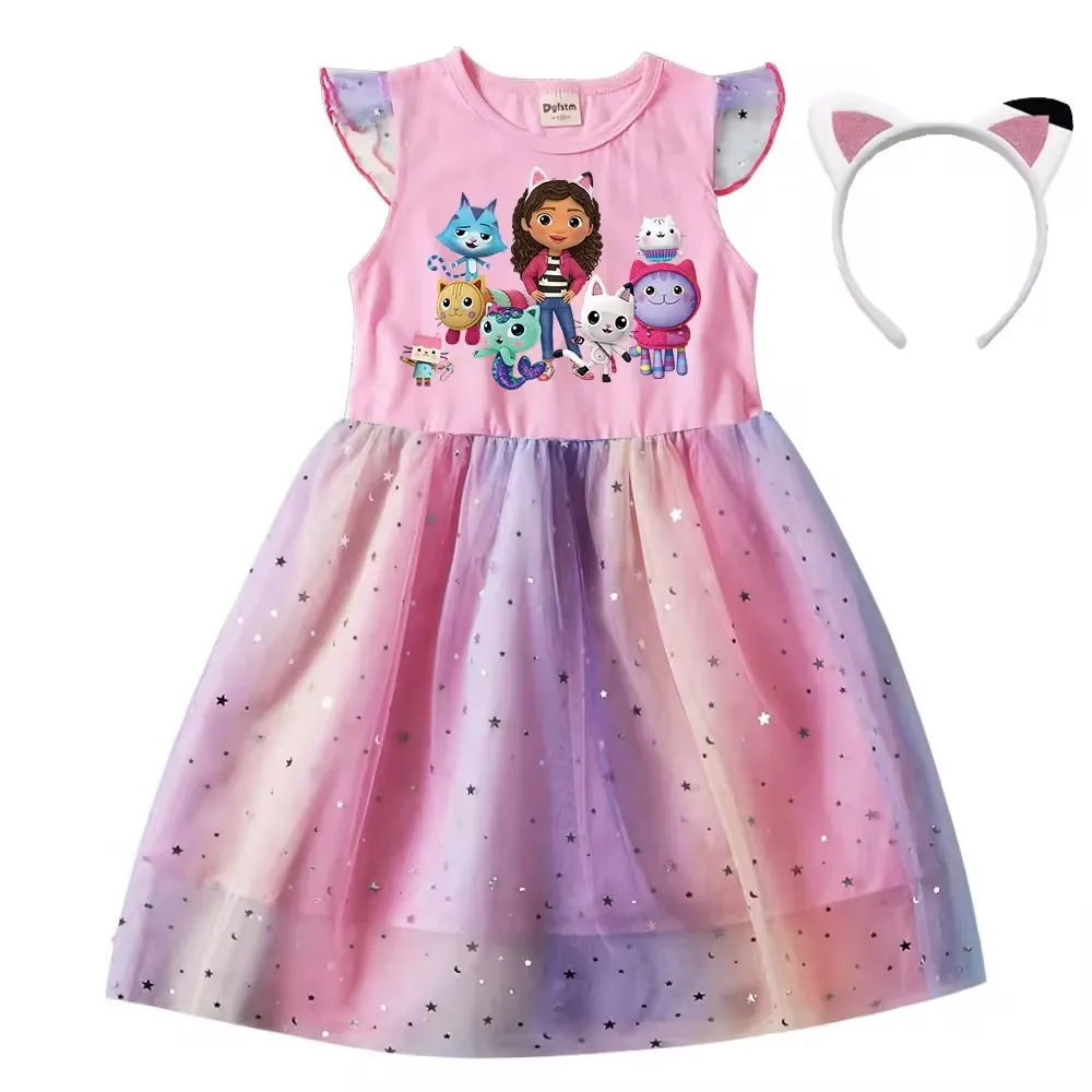 Halloween Cosplay Kostüm Gabbys Katzen Prinzessin Kleid Kinder Geburtstag Party Puppenhaus Rollenspiel Karneval Regenbogen Mesh Kleid Image