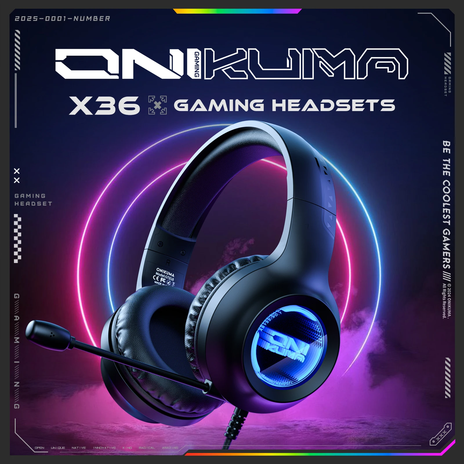 onikumax36 Gaming Headset Gaming Headset Gaming Headset 40 mm Treiberkabel Monochromes Mikrofon mit Geräuschunterdrückung Image