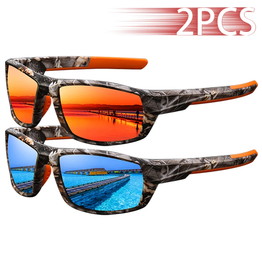 2 Stück Modische Vintage-Muster Angeln Radfahren Sport-Sonnenbrillen für Männer und Frauen Laufen Bergsteigen Sport-Sonnenbrillen Eyewear