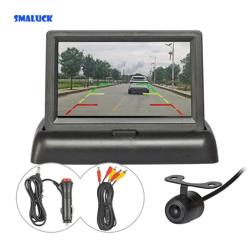 SMALUCK Kabelgebundener 4,3 Zoll Faltbarer Rückfahrmonitor Auto-Monitor Rückfahrkamera Auto-Kamera-Set Einparkhilfe Zubehör Image