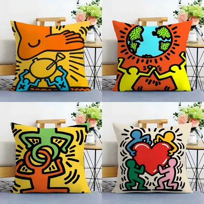 Pop Art Figuren Graffiti Bunter Kissenbezug Plüschstoff Weicher Kissenbezug Doppelseitiger Druck Kissenbezug Haushaltsgeschenke Image