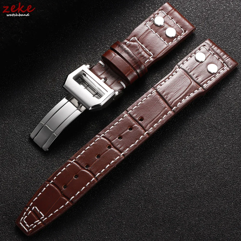Echtes Leder Uhrenarmband 20mm 21mm 22mm für IWC Pilot Business Rindsleder Armband Faltschließe Armband Männer Frauen Armband Image