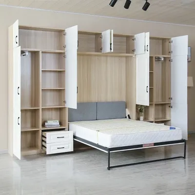 Invisible Multifunctional Wardrobe Integrated Folding Bed, Combination Study Room Bedroom Hidden Wall Cabinet Bed Bedroom Set