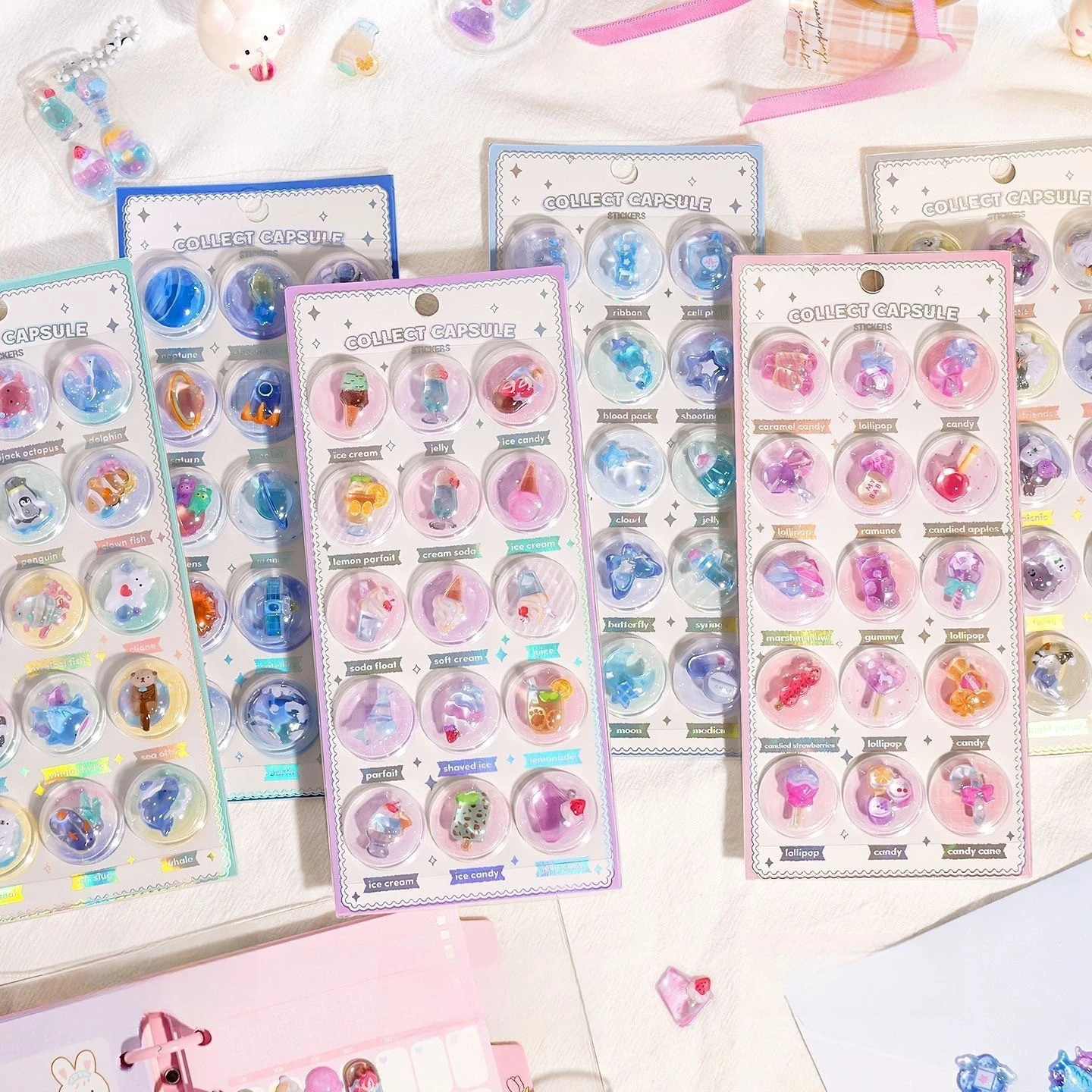 3 stücke/6 stücke Zufällig 3D Kreative Raum Lebensmittel Cartoon Runde Relief Aufkleber Scrapbooking Diy Journal Nette Schreibwaren Aufkleber Image