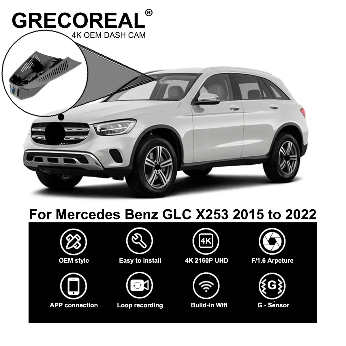 GRECOREAL 4K Dash Cam vorne und hinten 2160P WiFi Auto Dual Dashcam Plug Play kompatibel mit Mercedes Benz GLC X253 C253 AMG Image