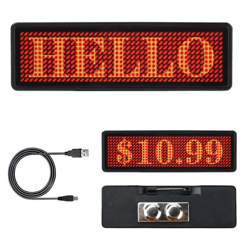 Daakro Top LED-Leuchtschilder, Mini-LCD-Digitallampe, programmierbar, wiederaufladbar, Scroll-Nachrichten-Tag-Abzeichen für Festival-Partys