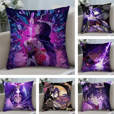 Cooler G-Genshin Raiden Shogun Kissenbezug, kurzer Plüsch, doppelseitiger Druck, quadratische Dekokissenbezüge, Sofa, Zuhause, Kissendekoration Image