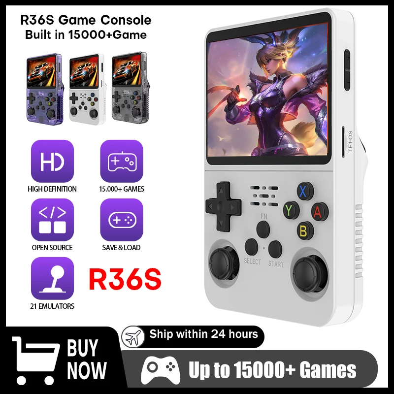 R36S Linux System Retro Handheld-Spielekonsole 3,5 Zoll IPS-Bildschirm 15000 + Spiele 64/128 GB Tragbarer Taschen-Videospiel-Player Geschenke Image
