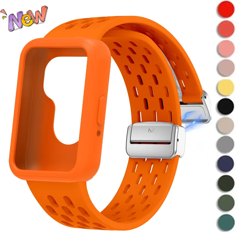 Hülle + Magnetarmband für Samsung Galaxy Fit 3 Zubehör Silikon Metallschnalle Atmungsaktives Gürtelarmband Correa Galaxy Fit3 Band Image