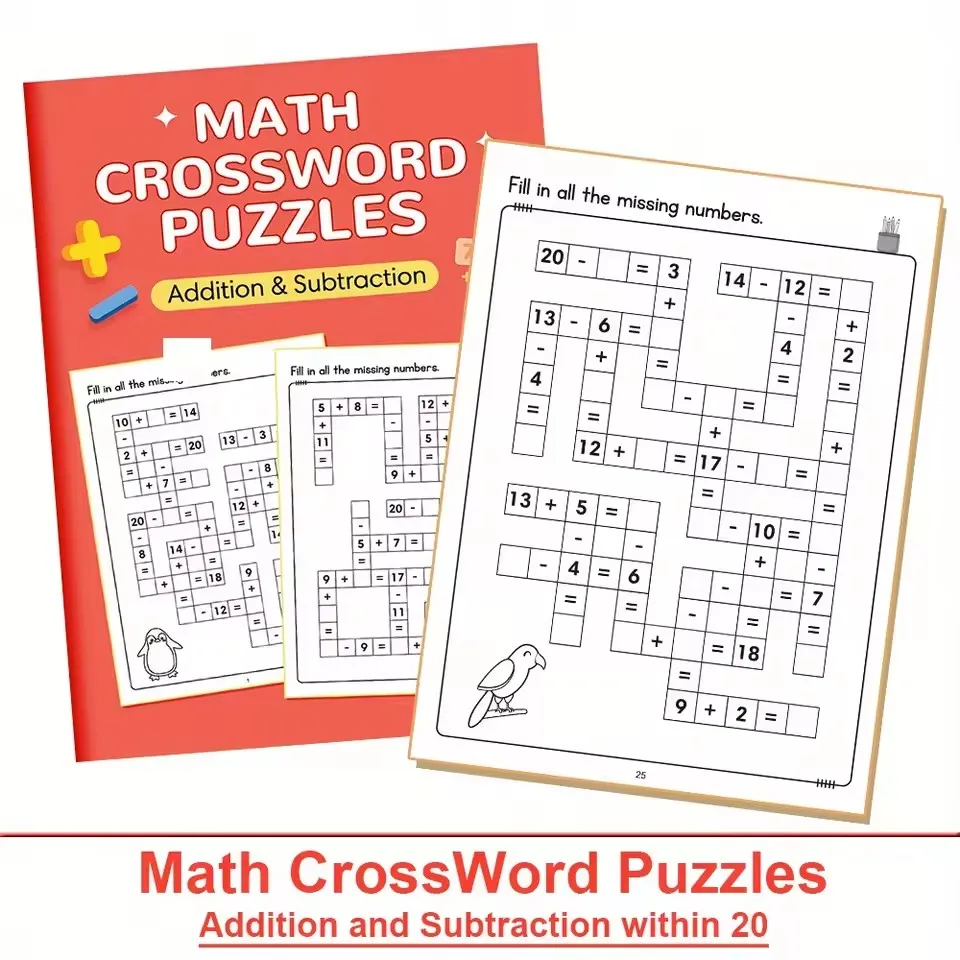 Mathe-Kreuzworträtsel: Addition und Subtraktion innerhalb von 20, Criss Cross Challenges-Spiel, Mathe-Arbeitsbuch für Kinder im Alter von 5–8 Jahren Image