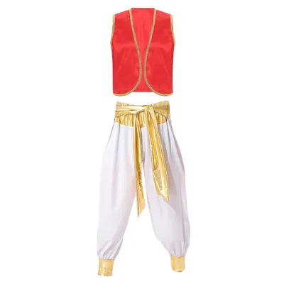Halloween Herren Arabischer Prinz Kostüm Persischer Aladdin Cosplay Kostüm Weste und Laternenhose Set Arabische Bühnenaufführung Image