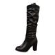 Women's Sexy Leather Knee High Boots with Block Heel Winter Boots High Riding Boots Long Sheep Leather Boots Round Toe Slip On Western Cowboy Boots Biker Boots, black, 7 UK
