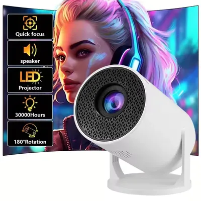 HY200 Portable Projector 1080P, 270° Adjustable Angle, Movie Projector for Phone/Laptop/TV Box, Speaker & HDMI/USB Input