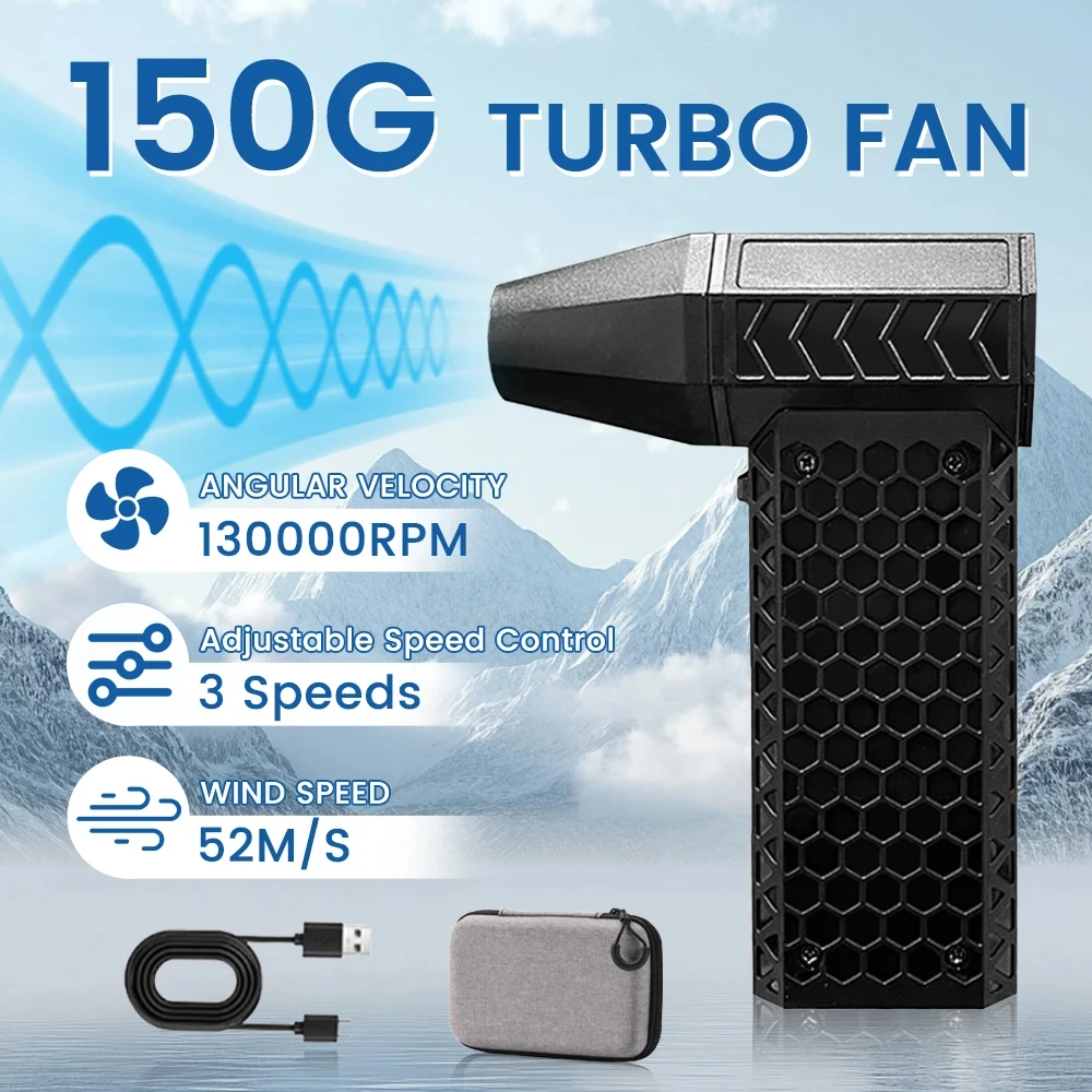 A Turbo Jet Violent Fan with Storage Bag 130000RPM Wind Speed 52m/s Portable Mini Air Blower Handheld Car Dust Blowing Tools