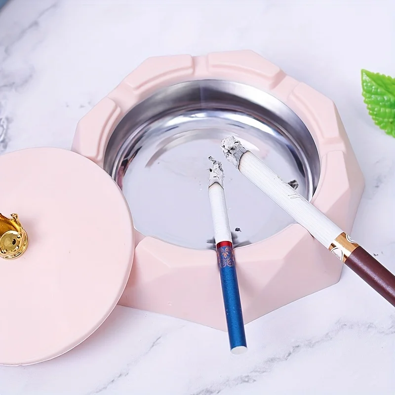 Fashionable octagonal ashtray with lid - durable and smoke proof design, suitable for home and office decoration